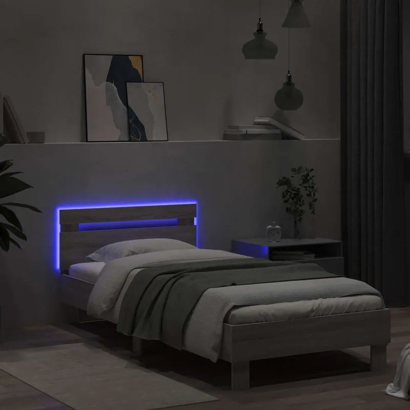 Lovos rėmas su LED Pilka Sonoma 80 x 200 cm Apdirbta mediena