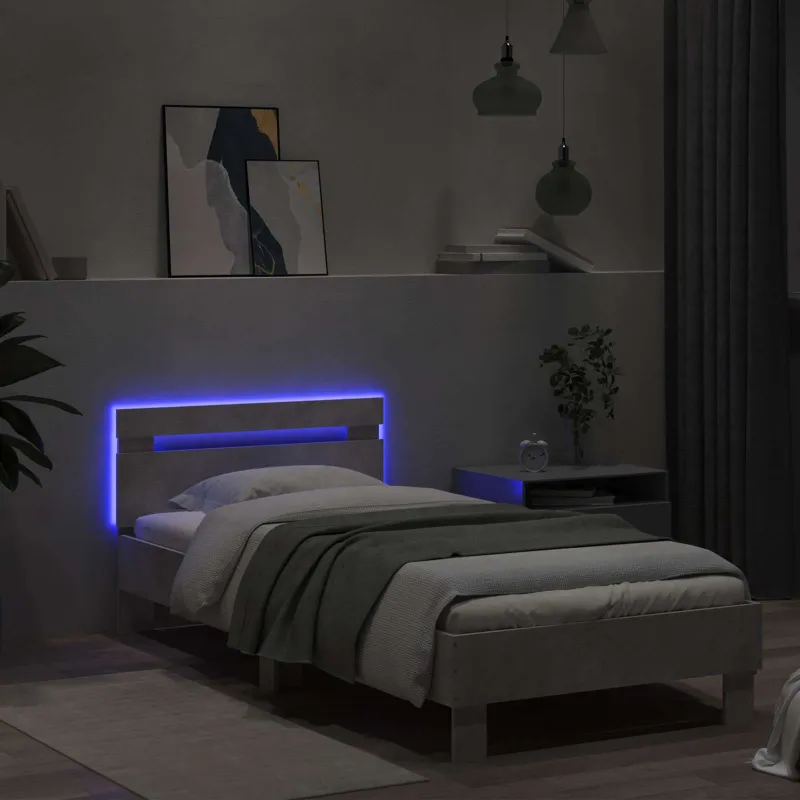 Lovos rėmas su LED Betono pilka 80 x 200 cm Apdirbta mediena