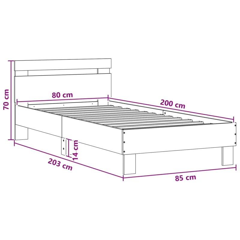 Lovos rėmas su LED Juodojo ąžuolo 80 x 200 cm Apdirbta mediena