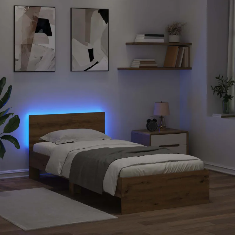 Lovos rėmas su LED Artisano ąžuolo 80 x 200 cm Apdirbta mediena