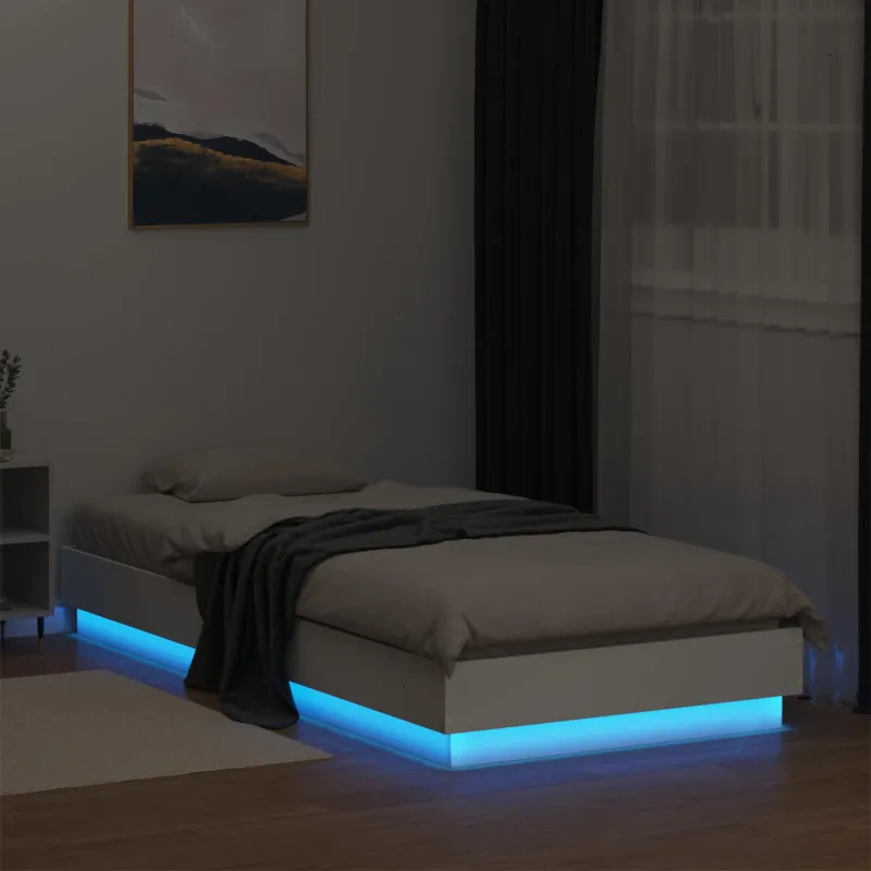 Lovos rėmas su LED Balta 80 x 200 cm Apdirbta mediena