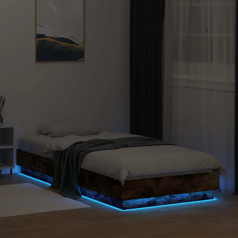 Lovos rėmas su LED Dūminio ąžuolo 80 x 200 cm Apdirbta mediena