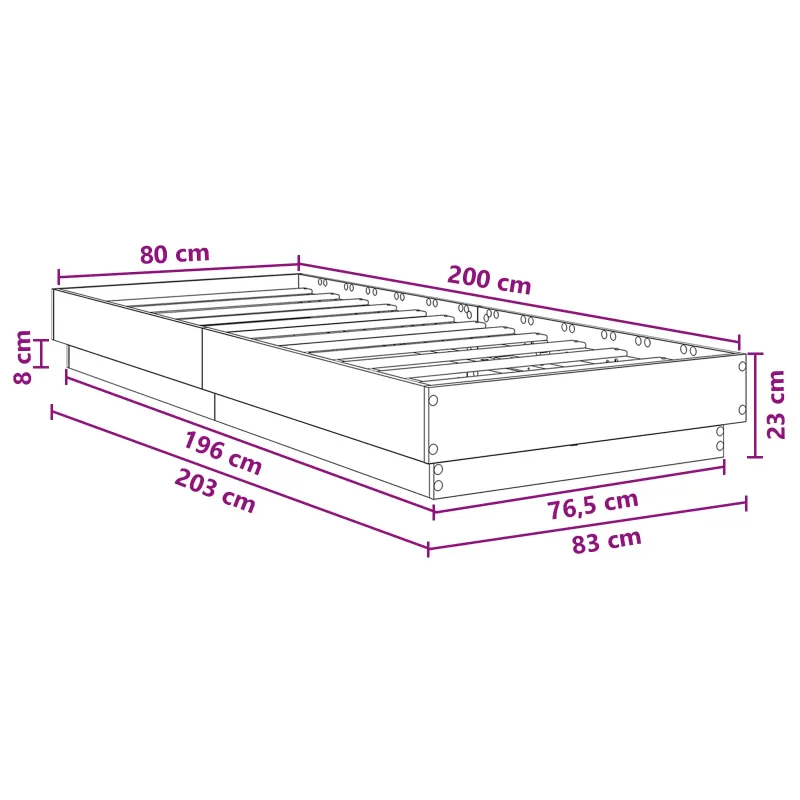 Lovos rėmas su LED Dūminio ąžuolo 80 x 200 cm Apdirbta mediena