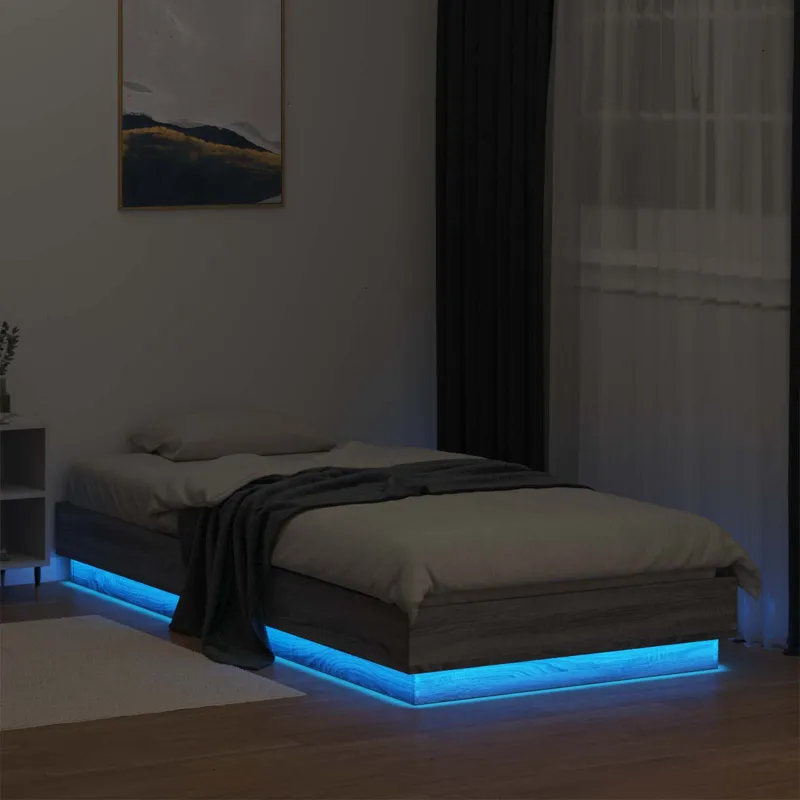 Lovos rėmas su LED Pilka Sonoma 80 x 200 cm Apdirbta mediena