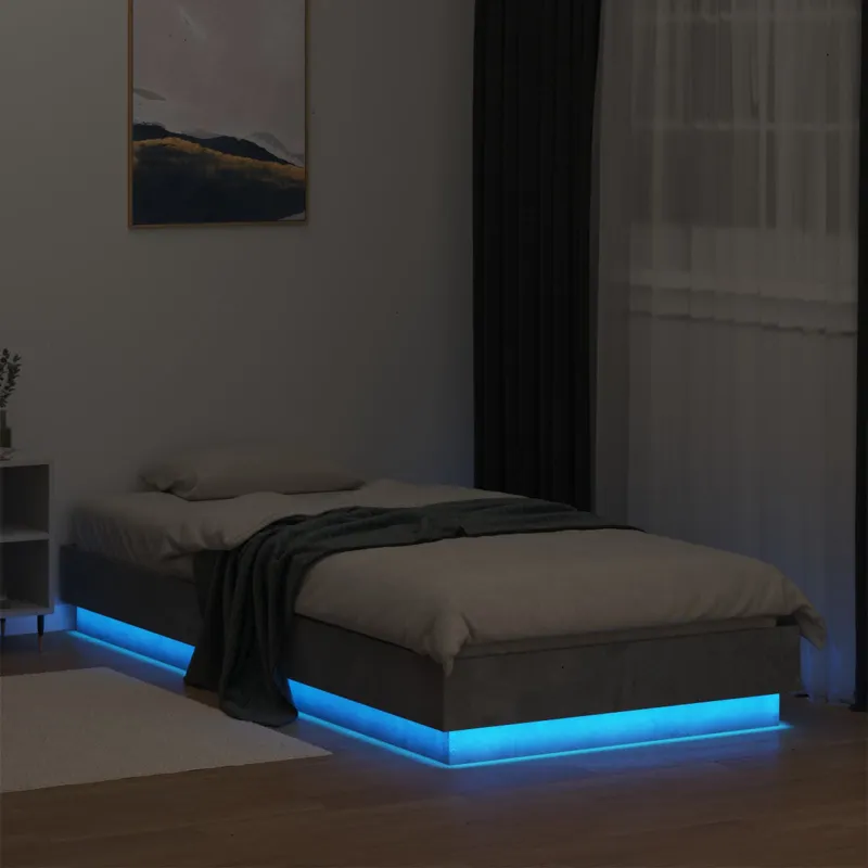 Lovos rėmas su LED Betono pilka 80 x 200 cm Apdirbta mediena