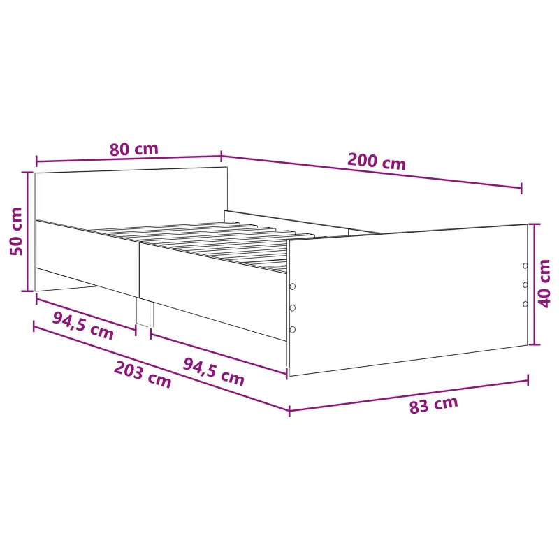 Lovos Rėmas su Galvūgaliu Pilka Sonoma 80 x 200 cm