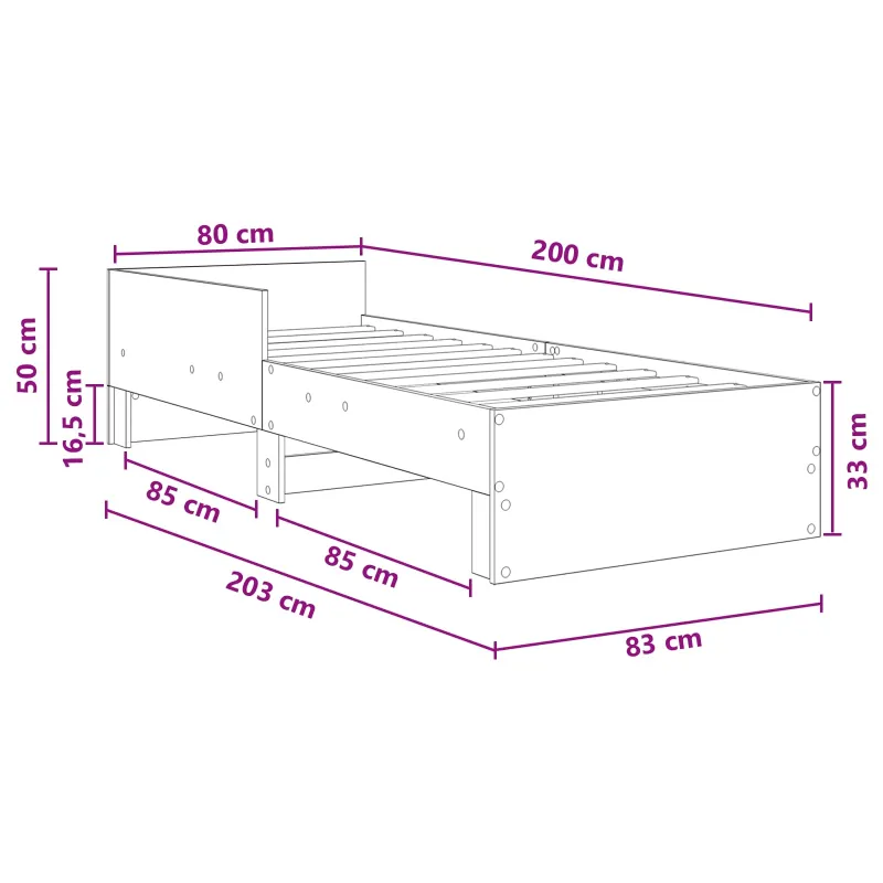 Lovos Rėmas su Galvūgaliu Betono pilka 80 x 200 cm