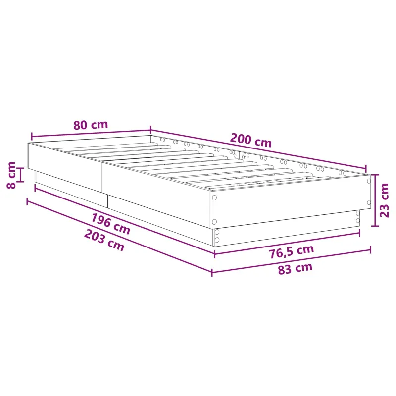 Grindų lovos rėmas Dūminio ąžuolo 80 x 200 cm Apdirbta mediena
