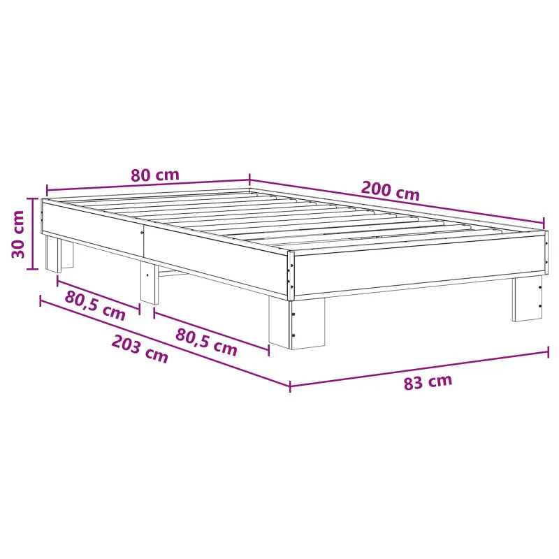 Lovos rėmas Pilka Sonoma 80 x 200 cm Apdirbta mediena