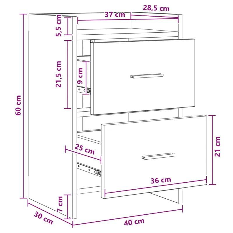 Naktiniai staliukai 2 pcs Juodojo ąžuolo 40 x 30 x 60 cm
