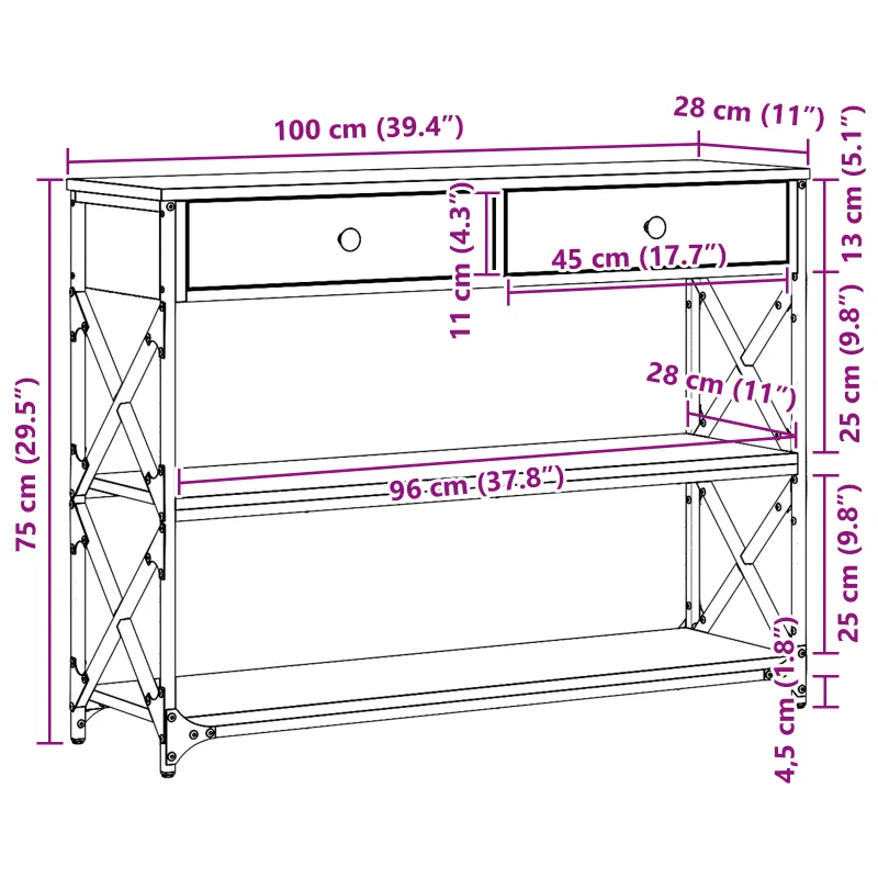 Konsolės stalas su stalčių Sena mediena 100 x 28 x 75 cm