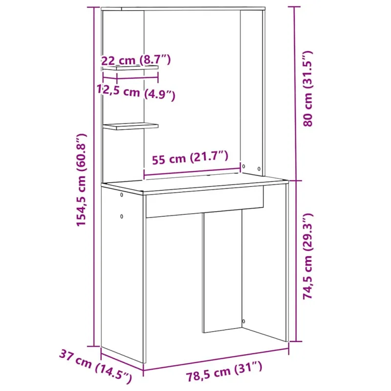 Stalas su lentyna Balta 78,5 x 37 x 154,5 cm Apdirbta mediena
