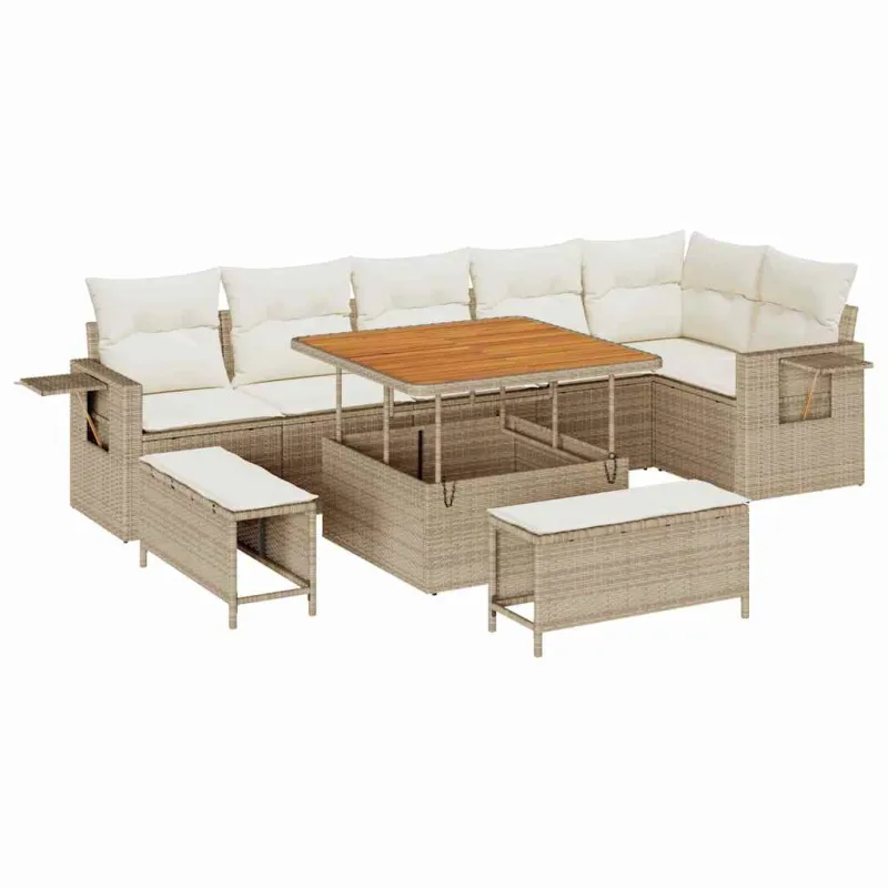 Sodo sohvaryhmä 11 osaa beige ja kermaisen väristä polyratanoa