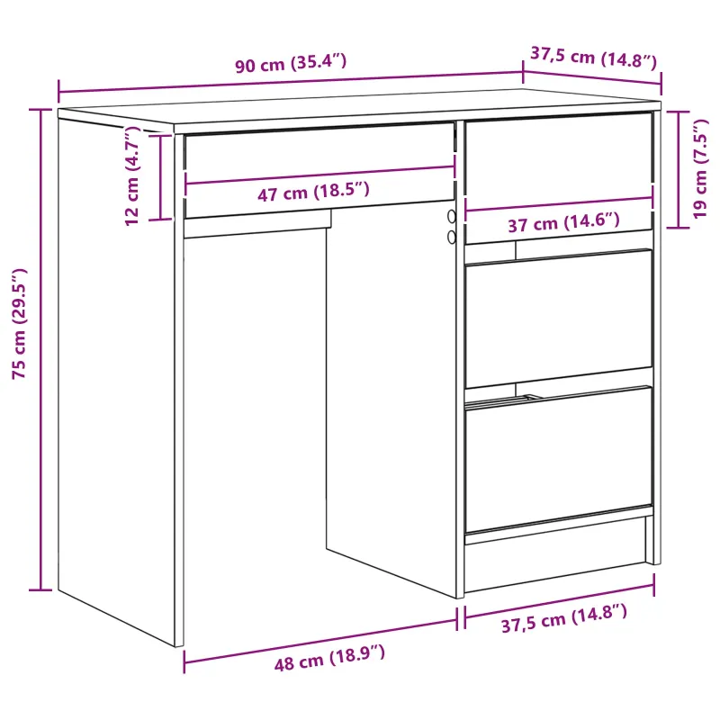 Stalas su stalčių Balta 90 x 37.5 x 75 cm Apdirbta mediena