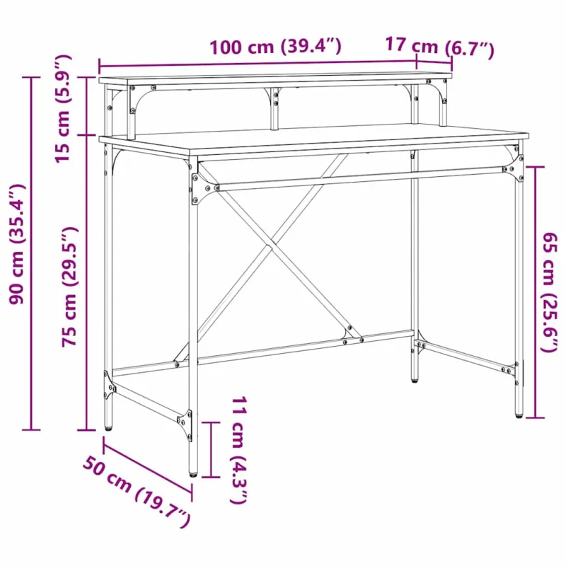 Stalas Juodas ąžuolas 100 x 50 x 90 cm Apdirbta mediena