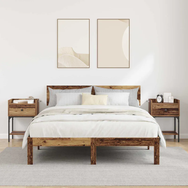 Naktinis staliukas su stalčių 2 pcs Senas medis 40 x 29 x 60 cm
