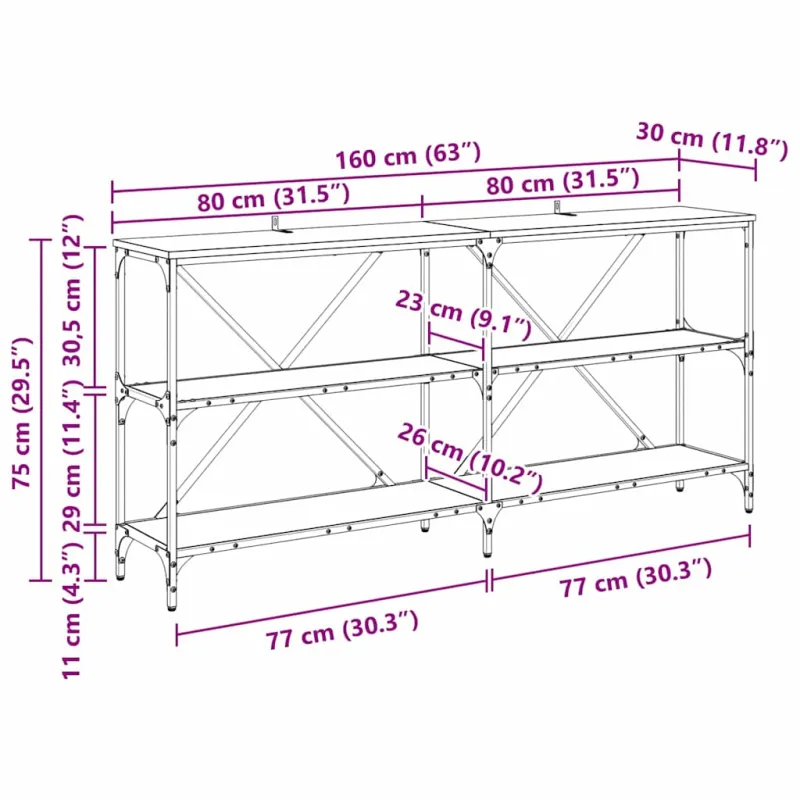 Konsolinis stalas su lentyna Senovinis medis 160 x 30 x 75 cm