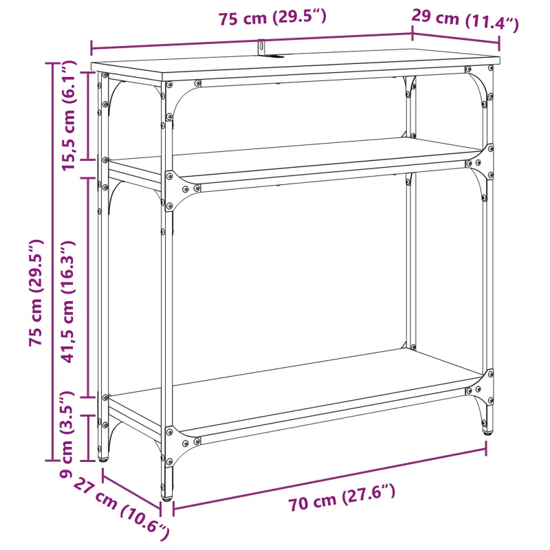 Konsolinis stalas su lentyna Senovinis medis 75 x 29 x 75 cm