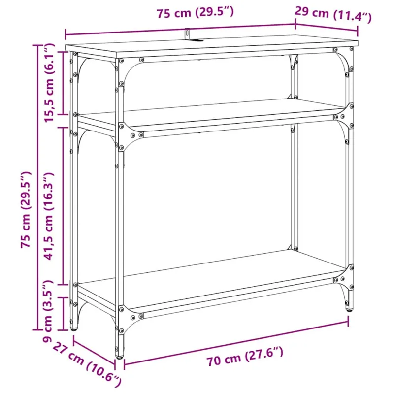 Konsolinis stalas su lentyna Senovinis medis 75 x 29 x 75 cm