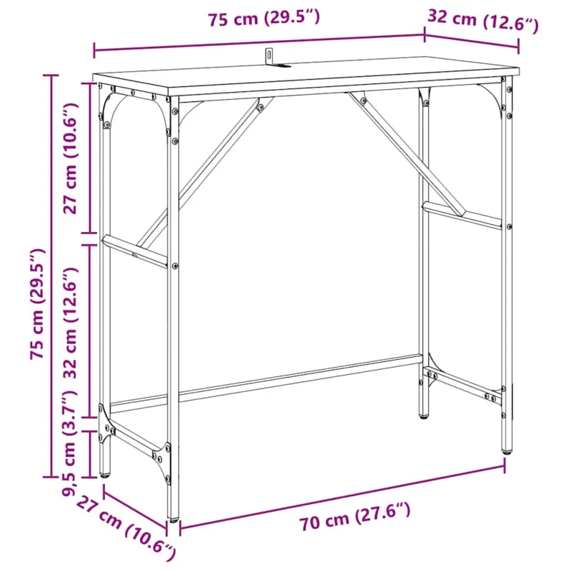 Konsolinis stalas Juodas ąžuolas 75 x 32 x 75 cm