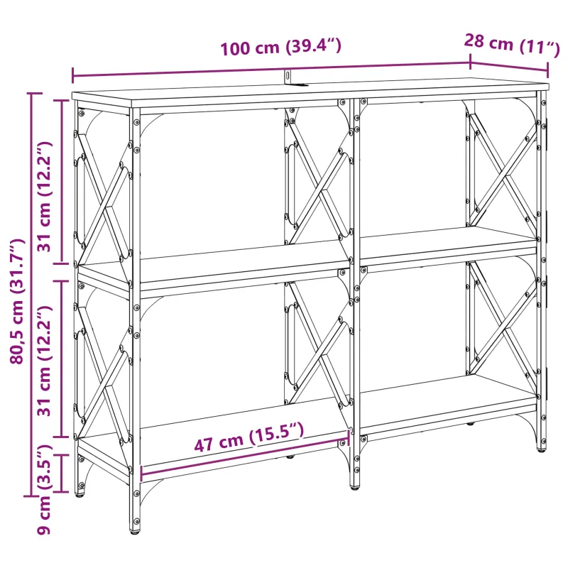 Konsolinis stalas Juodas ąžuolas 100 x 28 x 80,5 cm