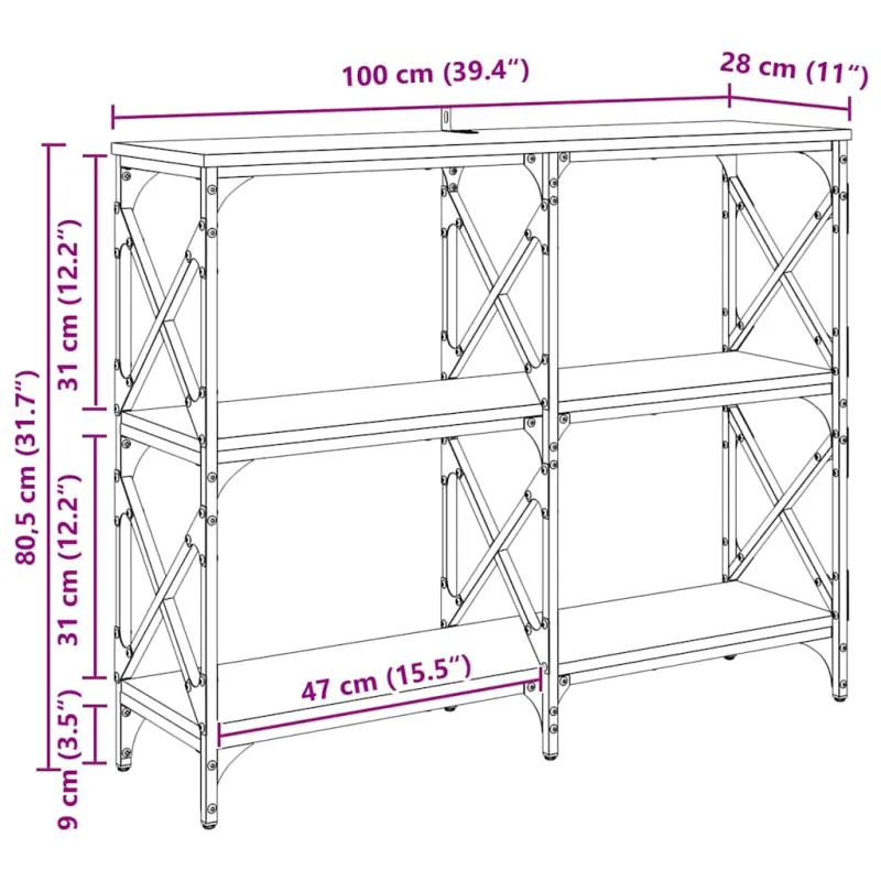 Konsolinis stalas Juodas ąžuolas 100 x 28 x 80,5 cm