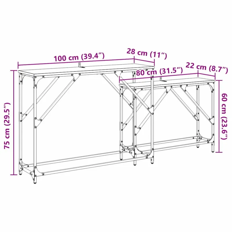 Konsolinis stalas 2 pcs Senovinis medis 100 x 28 x 75 cm