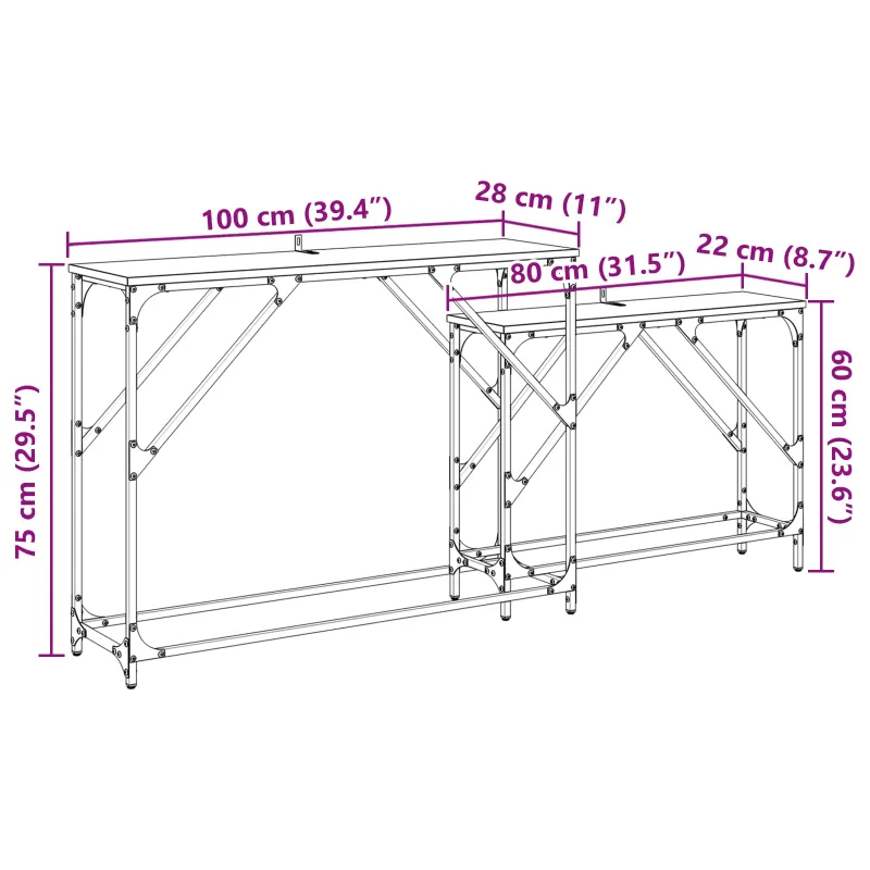 Konsolinis stalas 2 pcs Amatininkų ąžuolas 100 x 28 x 75 cm