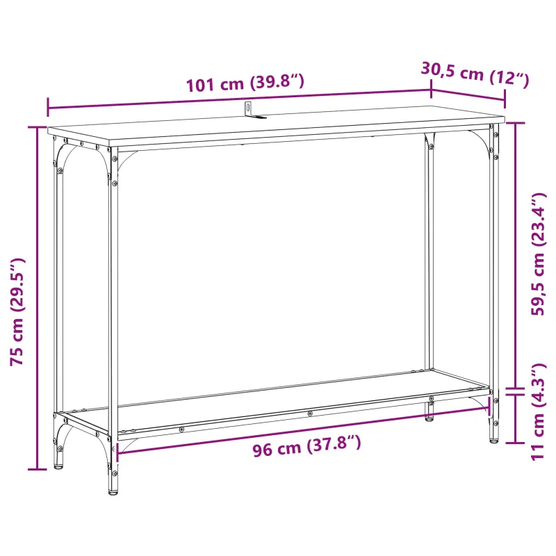 Konsolinis stalas su lentyna juoda ąžuolo 101 x 30.5 x 75 cm