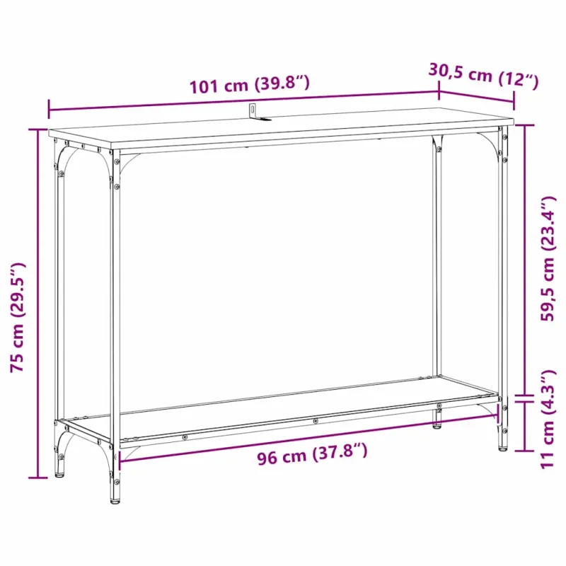 Konsolinis stalas su lentyna juoda ąžuolo 101 x 30.5 x 75 cm