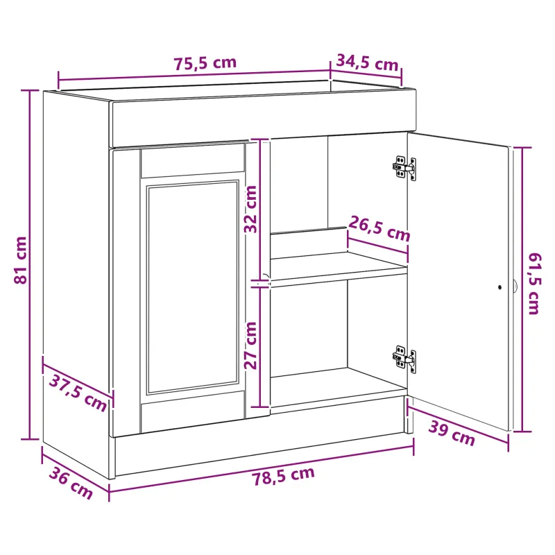Vonios spintelė po kriaukle Betono pilka 78,5 x 37,5 x 81 cm