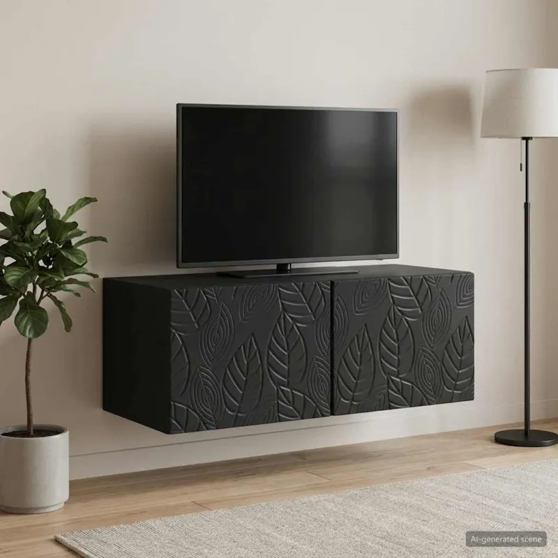 Sieninė TV spintelė 98 x 41 x 30 cm Juoda Apdirbta mediena