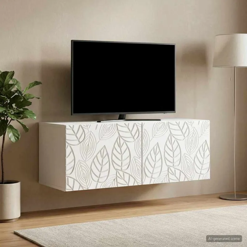 Sieninė TV spintelė 98 x 31 cm Balta Apdirbta mediena