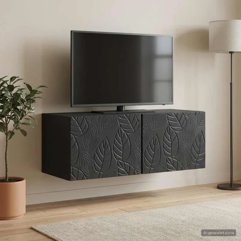 Sieninė TV spintelė 98 x 31 cm Juoda Apdirbta mediena