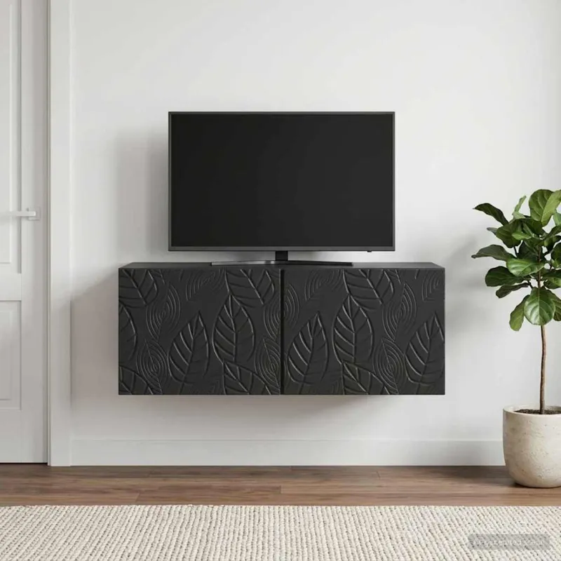 Sieninė TV spintelė 98 x 31 cm Juoda Apdirbta mediena