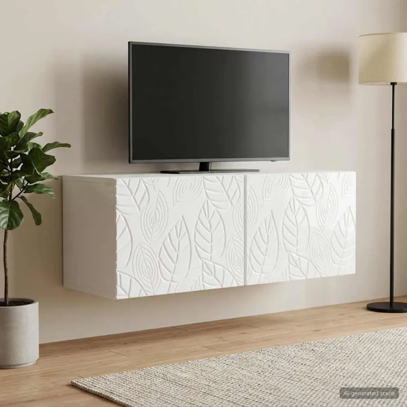 Sieninė TV spintelė 98 x 31 cm Itin blizgi balta