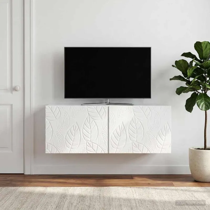 Sieninė TV spintelė 98 x 31 cm Itin blizgi balta