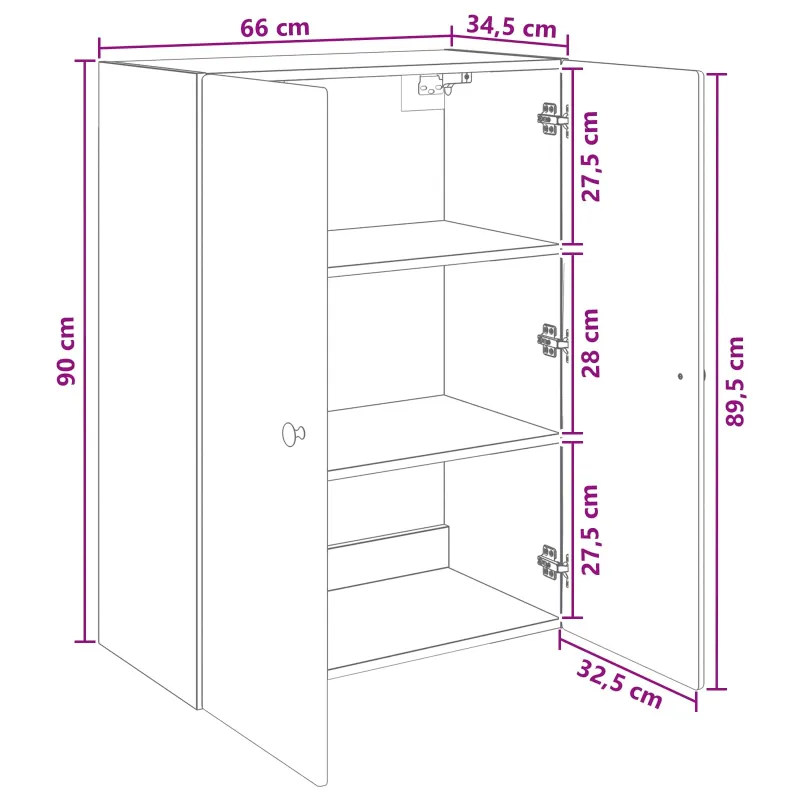 Prie sienos montuojama spinta Pilka Sonoma 66 x 34,5 x 90 cm