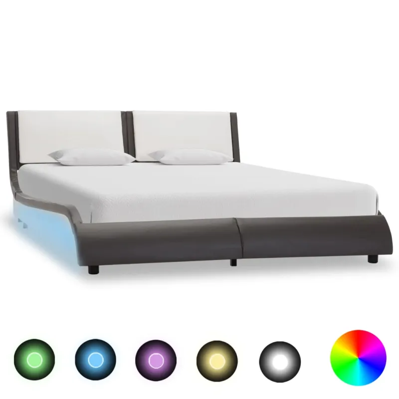 Lovos rėmas su LED šviesa, be čiužinio, pilkos ir baltos spalvos, 120x190 cm
