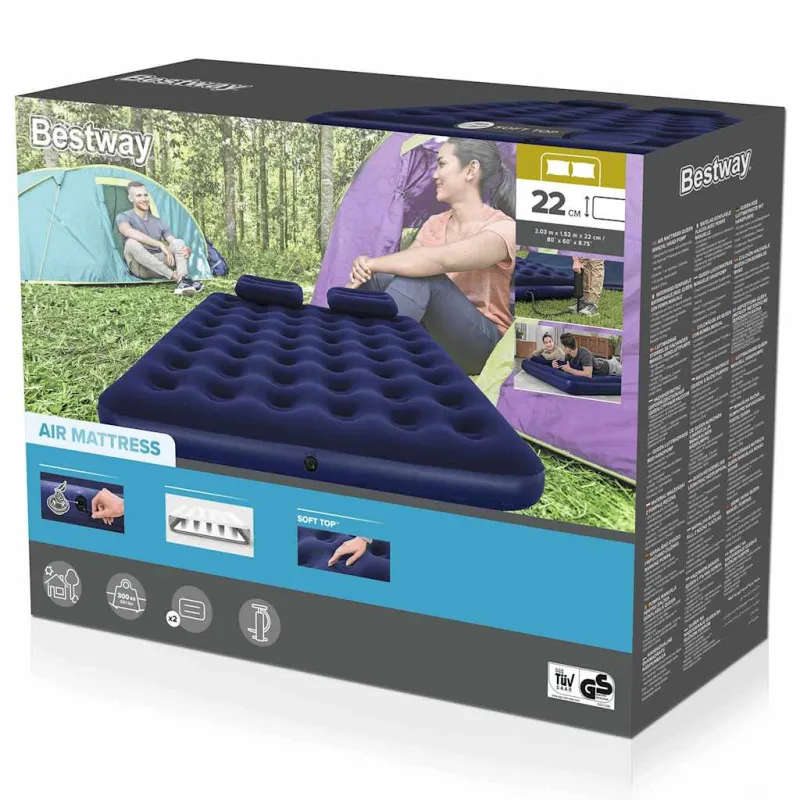 Bestway Pripučiamas čiužinys su pompa ir pagalv., 203x152x22cm, zomšas