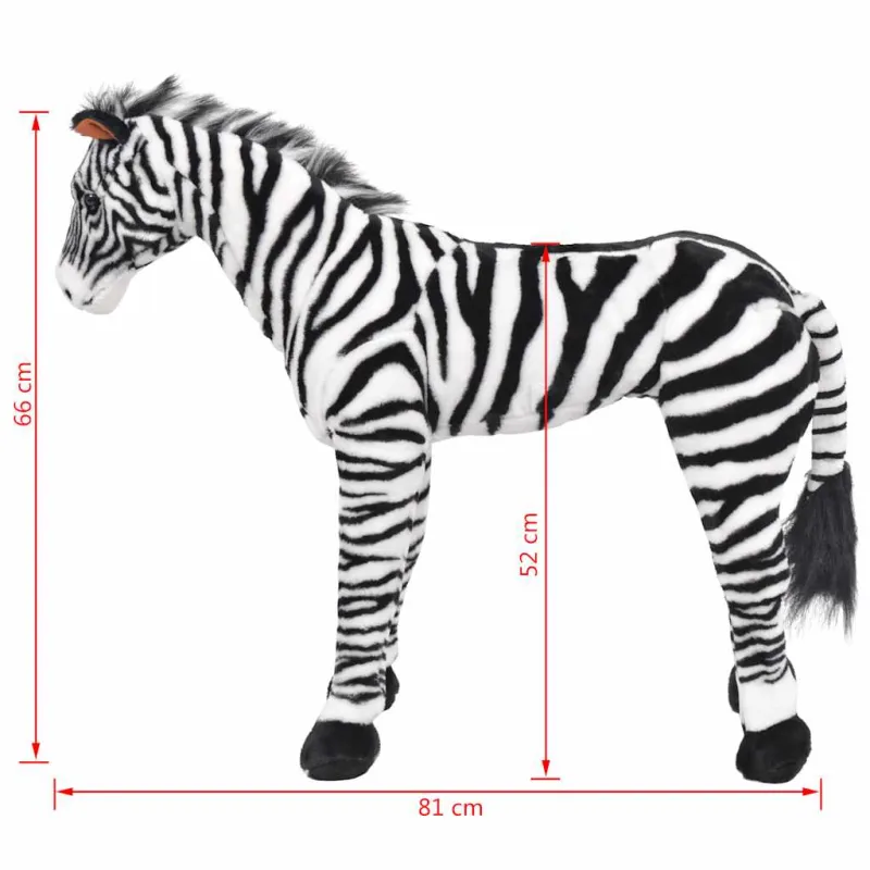 Stovintis pliušinis žaislas zebras, juodas ir baltas, XXL