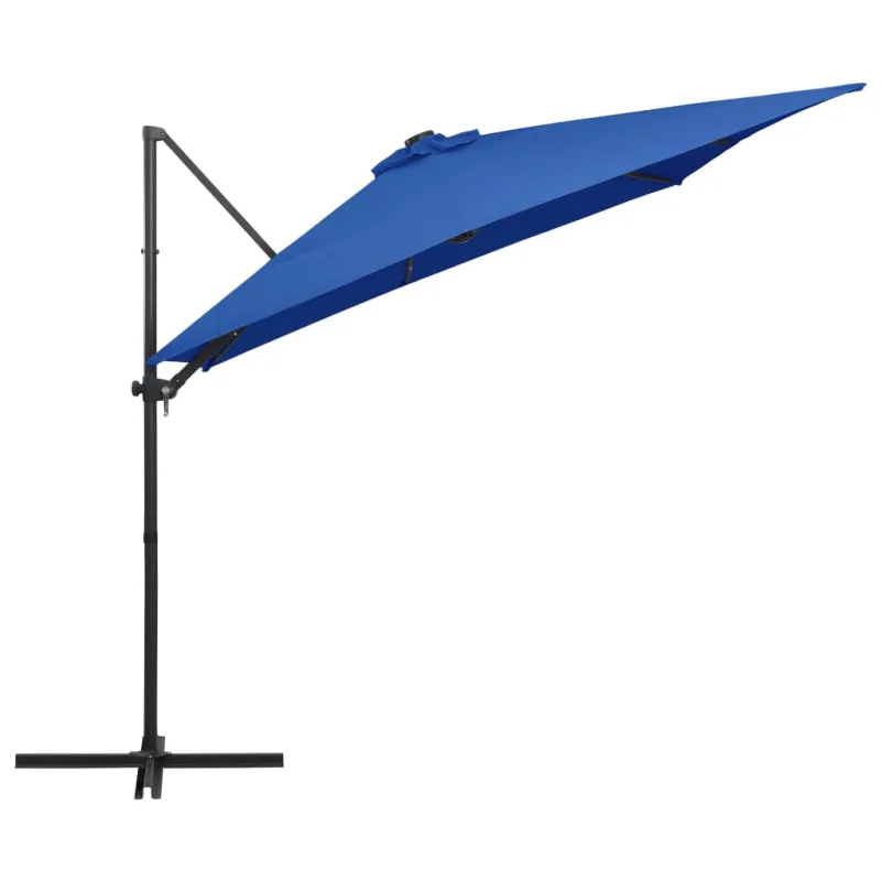 Gembinis skėtis su LED ir plieniniu stulpu, mėlynas, 250x250cm
