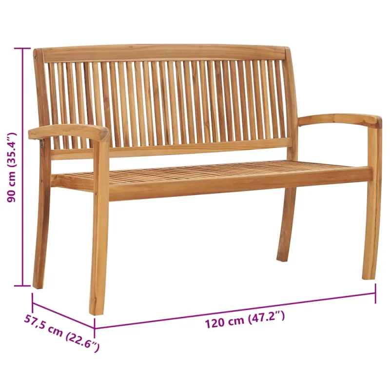 Dvivietis sudedamas sodo suoliukas, 120cm, tikmedžio masyvas