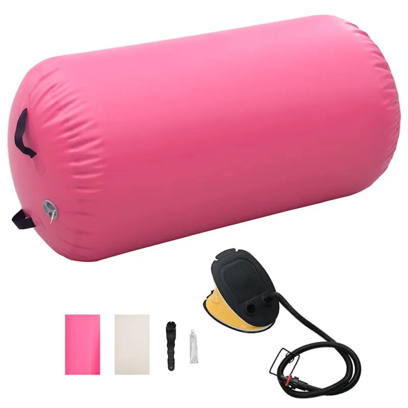 Gimnastikos ritinys su pompa, rožinis, 120x75cm, PVC