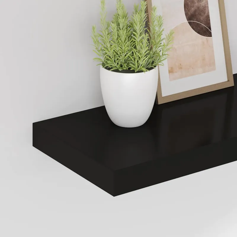 Pakabinamos lentynos, 4vnt., juodos, 60x23,5x3,8cm, MDF