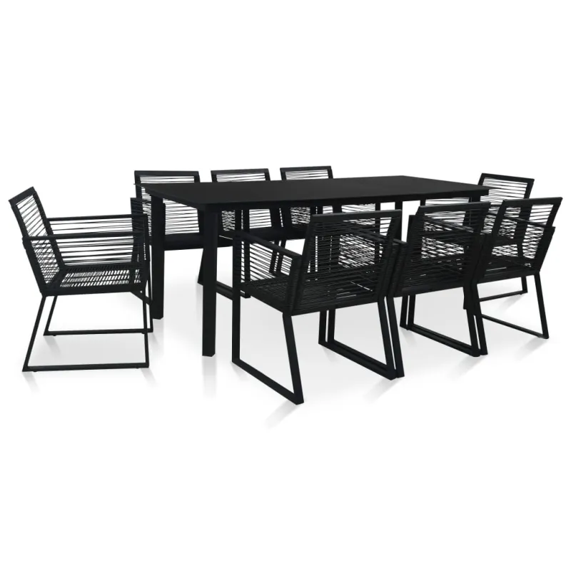 Lauko valgomojo baldų komplektas, 9 dalių, juodas, PVC ratanas
