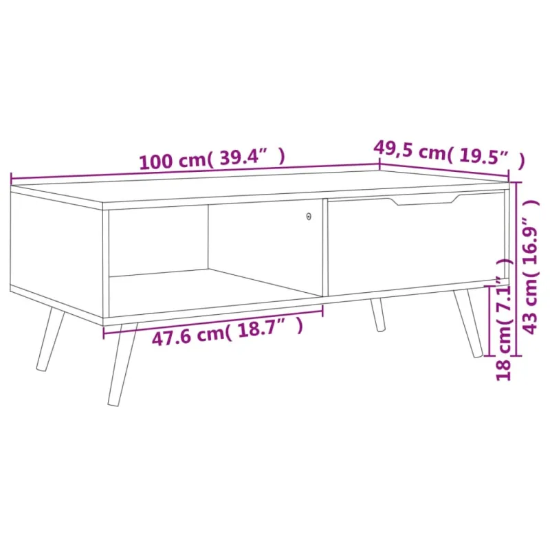 Kavos staliukas, baltas, 100x49,5x43cm, apdirbta mediena