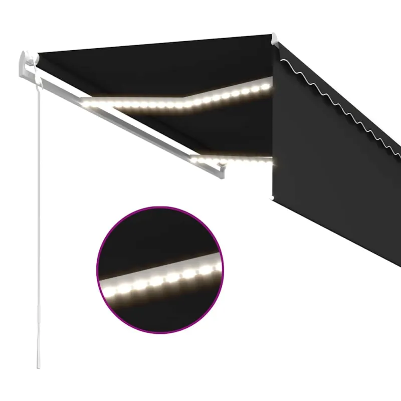 Markizė su uždanga/LED/vėjo jutikliu, antracito, 3,5x2,5m