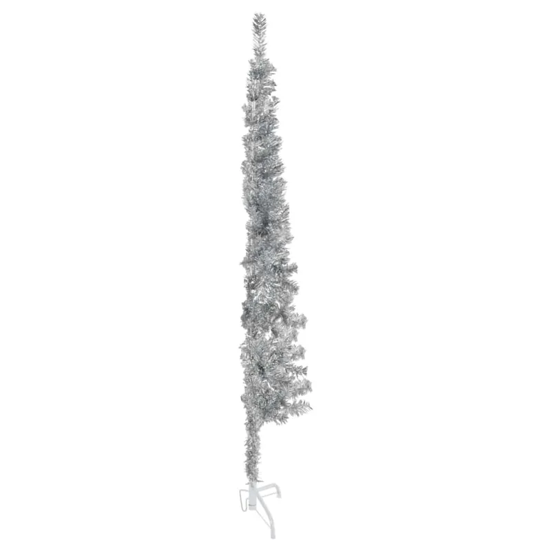 Siaura dirbtinė pusinė Kalėdų eglutė su stovu, sidabrinė, 120cm