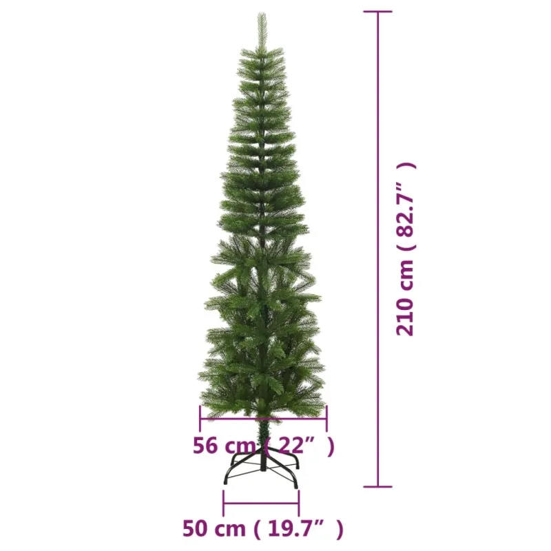 Dirbtinė siaura Kalėdų eglutė su stovu, 210cm, PE
